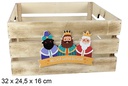 Caja madera natural decorada reyes magos adoración 32x24.5x16 cm