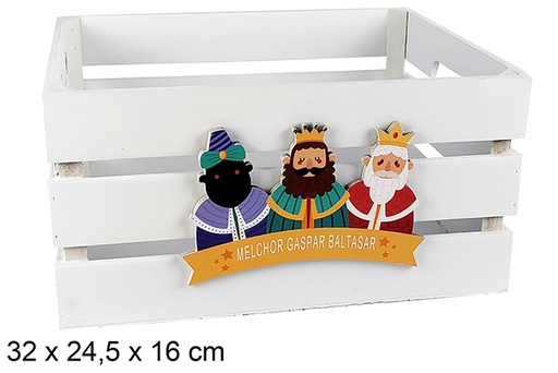 [123736] White wooden box decorated with the Three Wise Men adoration, 32x24.5x16 cm
