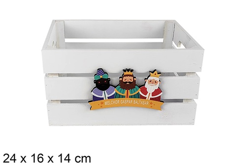 [123738] Scatola in legno bianco decorata con l'adorazione dei Re Magi, 24x16x14 cm