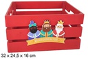 Caja madera roja decorada reyes magos adoración 32x24.5x16 cm