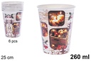 Pack 6 vasos papel decorado bolas Navidad 260 ml