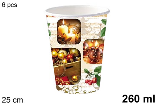 [123755] Pack 6 vasos papel decorado bolas Navidad 260 ml