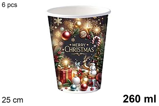 [123756] Pack 6 vasos papel decorado objetos de Navidad 260 ml 