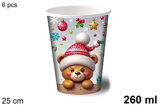 [123757] Pack 6 vasos papel decorado oso Navidad 260 ml
