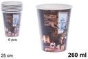 Pack 6 vasos papel decorado chimenea Navidad 260 ml