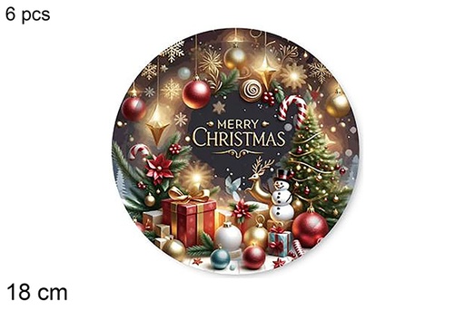 [123762] Pack 6 platos papel decorado objetos de Navidad 18 cm