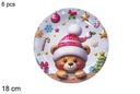 Pack 6 platos papel decorado oso Navidad 18 cm