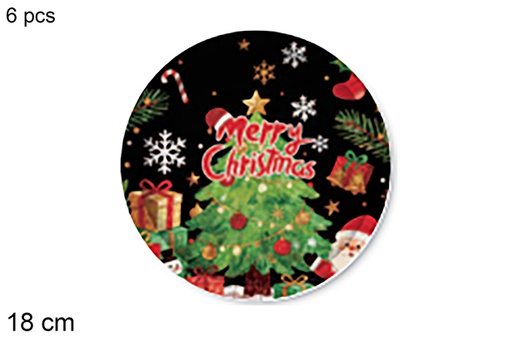 [123765] Pack 6 platos papel decorado arbol de Navidad fondo negro navidad 18 cm
