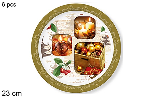 [123767] Pack 6 assiettes en papier décorées de boules de Noël 23 cm