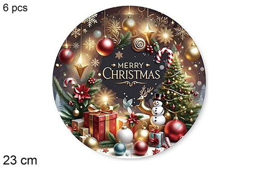 [123768] Pack 6 paper plates decorated with Christmas objects 23 cm