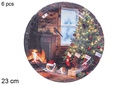 Pack 6 platos papel decorado chimenea navidad 23 cm