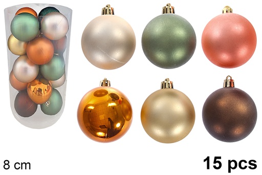 [123782] Pack 15 assorted glitter/matte cylindrical balls 8 cm