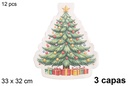 Pack 12 servilletas 3 capas con forma Árbol Navidad 33x32 cm