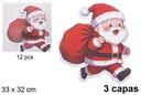 Pack 12 servilletas 3 capas con forma Papa noel con saco 33x32 cm
