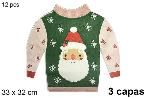 [123789] Pack 12 servilletas 3 capas con forma Jesey navidad 33x32 cm
