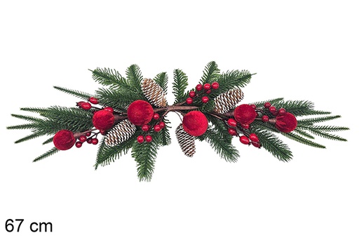 [123848] Pine branch, natural/red fruit, 67 cm