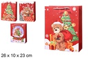 Bolsa regalo Navidad roja decorada 26x10x23 cm (M)