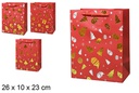 Bolsa regalo Navidad roja decoración dorada 26x10x32 cm (M)