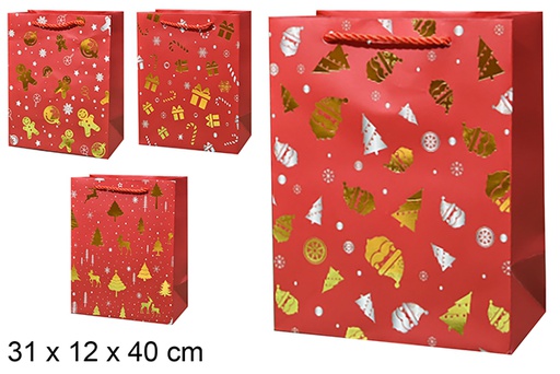 [123907] Saco de presente de Natal vermelho com decoração dourada 31x12x40 cm (L)