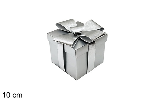[123918] Caja regalo Navidad plata con lazo 10 cm