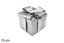 Caja regalo Navidad plata con lazo 15 cm