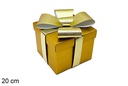 Caja regalo Navidad oro con lazo 20 cm