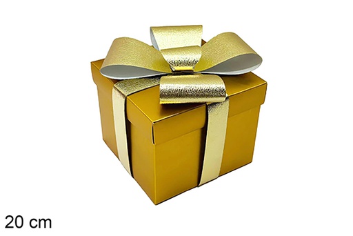 [123927] Scatola regalo di Natale dorata con nastro, 20 cm