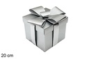 Caja regalo Navidad plata con lazo 20 cm