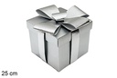Caja regalo Navidad plata con lazo 25 cm