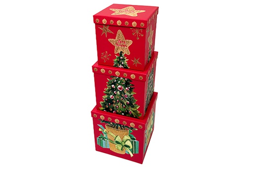 [123972] Pack 3 decorated Christmas cardboard boxes 18x18x18 cm