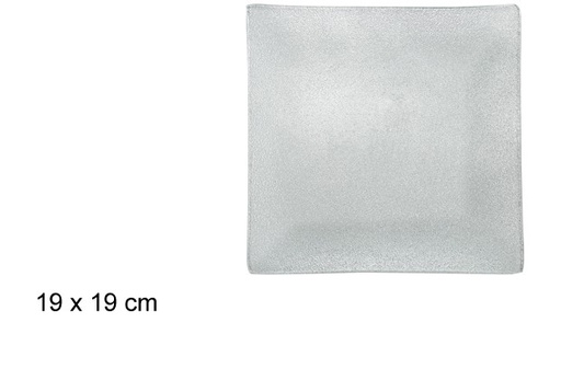 [100764] Bandeja vidrio cuadrada Navidad plata 19 cm