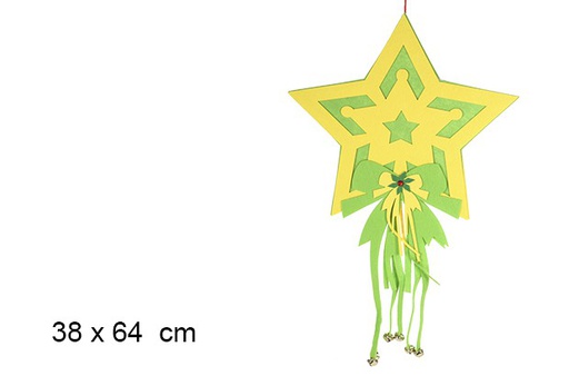 [101040] Colgante estrella cascabeles amarilla 38x64 cm