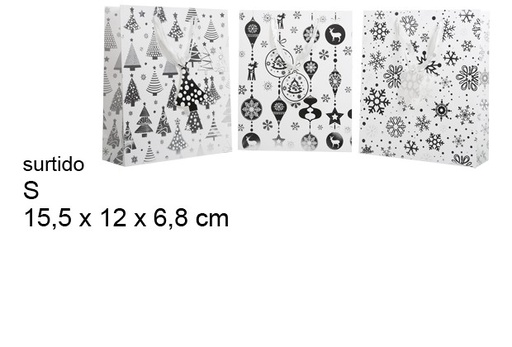 [101161] Bolsa regalo Navidad decorada plata surtido 15,5x12 cm