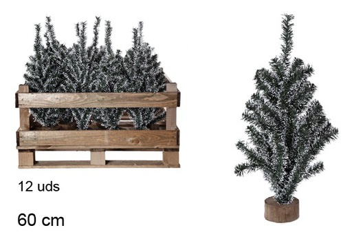 [102302] Snowy green PVC tree in wooden crate 60 cm 