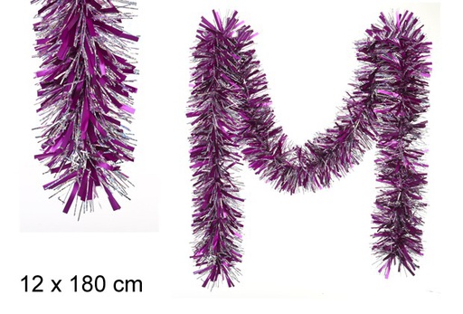[102551] Guirlande de noël large fuchsia mate/argent hologramme 12x180 cm
