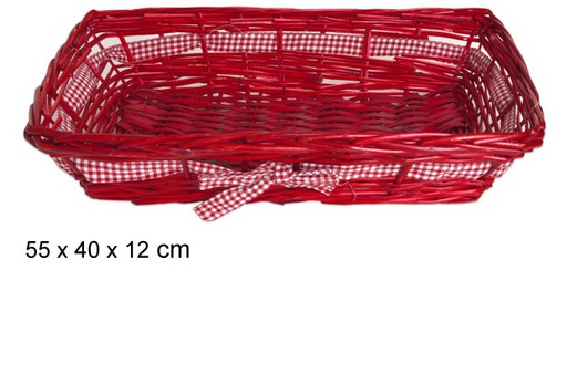 [103289] Cesta rectangular roja con lazo 55x40 cm