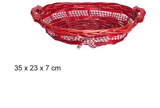 [103290] Cesta ovalada roja con lazo 35x23 cm