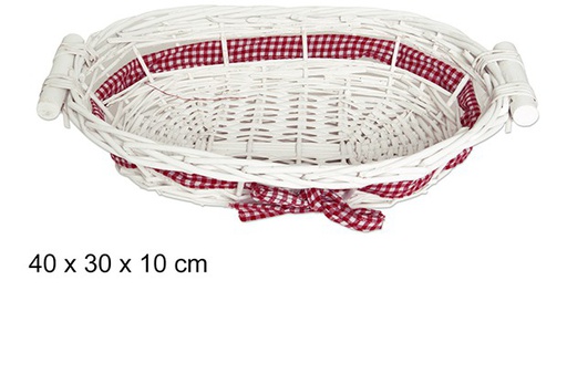 [103294] Cesta ovalada blanca con lazo 40x30 cm