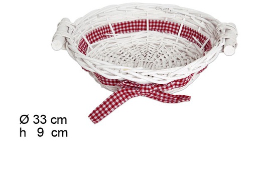 [103296] White round Christmas basket with bow 33x9 cm