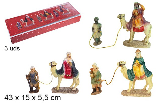 [103355] Pack 3 figuras de presépio Três Reis Magos com camelo e pajem