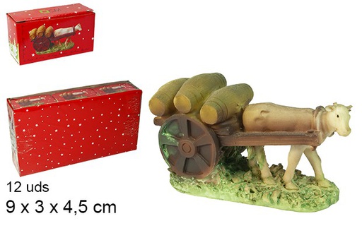 [103361] Resin ox cart with barrels  