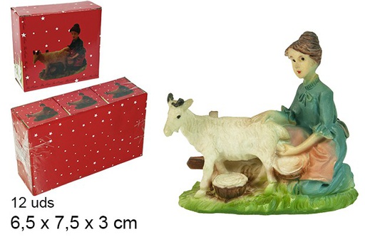 [103433] Resin shepherdess milking goat 7,5 cm