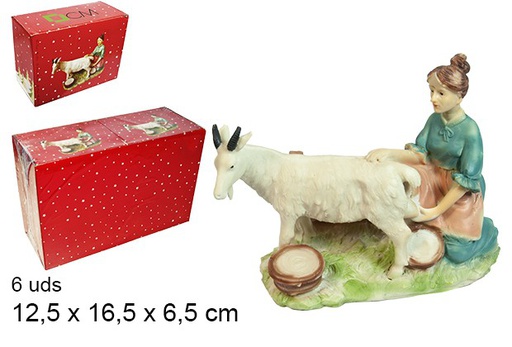 [103443] Resin shepherdess milking goat large 12,5 cm