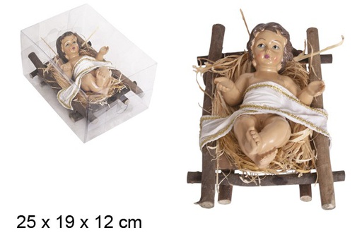 [103501] Enfant Jésus dans un berceau en bois 25 cm