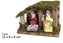 Nacimiento 3 piezas pesebre madera 12x9x6 cm