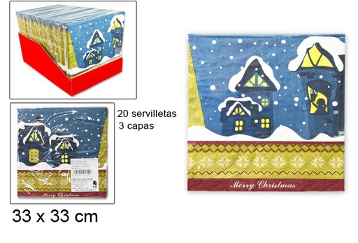 [103522] Pack 20 serviettes 3 épaisseurs décorées Noël 33 cm