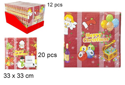 [103523] Pack 20 serviettes 3 épaisseurs décorées de Noël 33 cm
