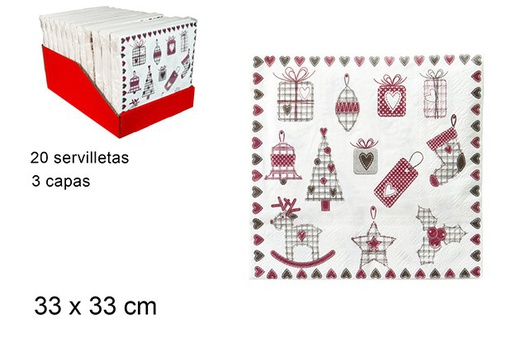 [103524] 20 servilletas 3 capas decoradas navidad 33cm