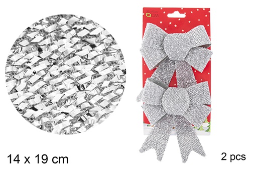 [103540] Pack 2 laços de Natal prateados 14x19 cm