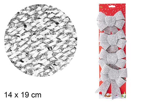[103543] Pack 4 fiocchi natalizi argentati 14x19 cm